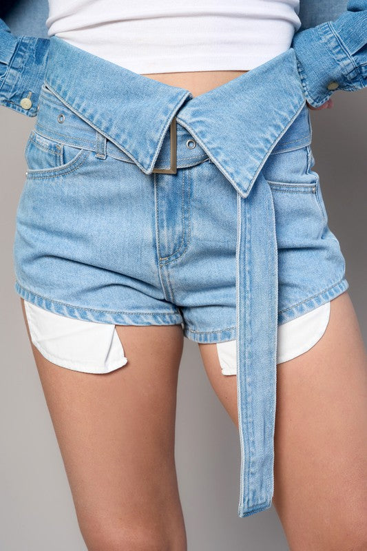 Flap Waist With Belted Shorts