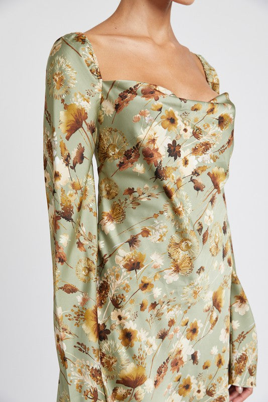 FLORAL LONG SLEEVE MINI DRESS WITH OPEN BACK Emory Park