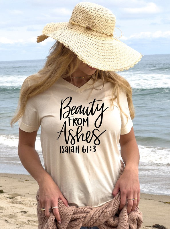 Beauty From Ashes V Neck Graphic Tee Ocean and 7th