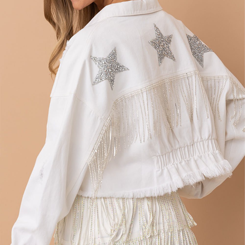 Kaylee Star Distressed Denim Jacket Trendsi