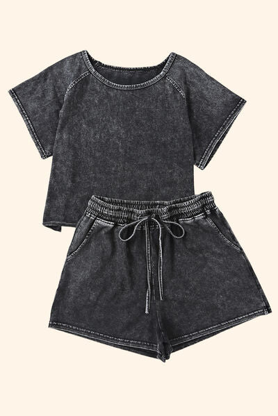 Heathered Round Neck Top and Shorts Lounge Set Trendsi