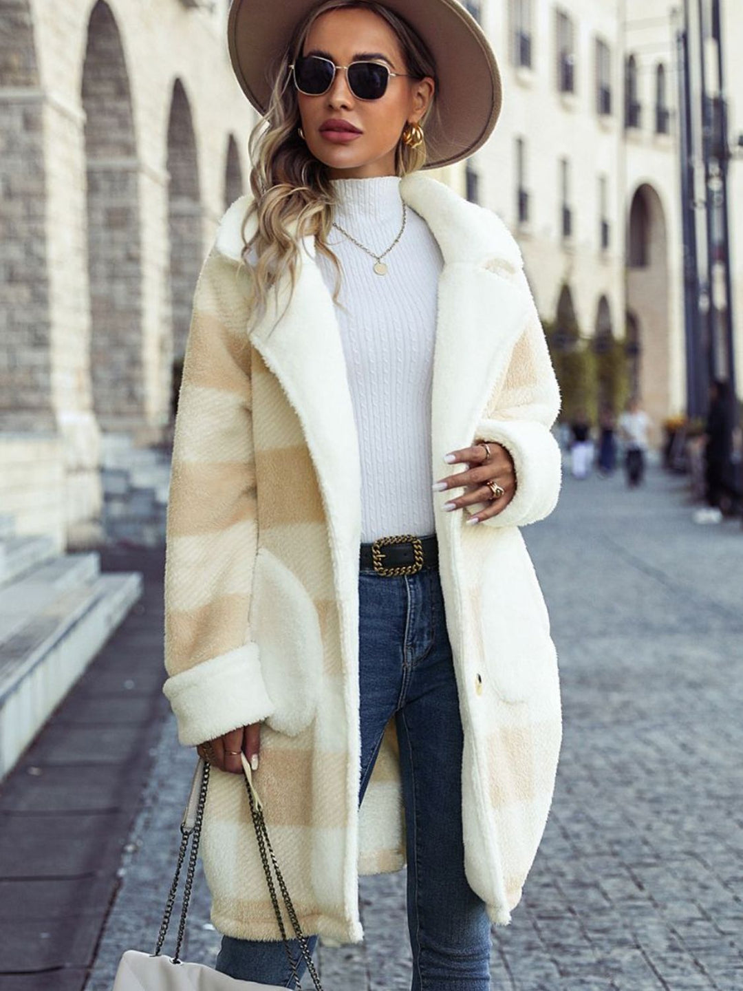 Paulina Button Down Plaid Coat with Pockets Trendsi