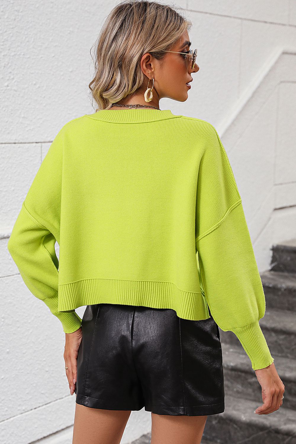 Ashley Round Neck Dropped Shoulder Pullover Sweater Trendsi