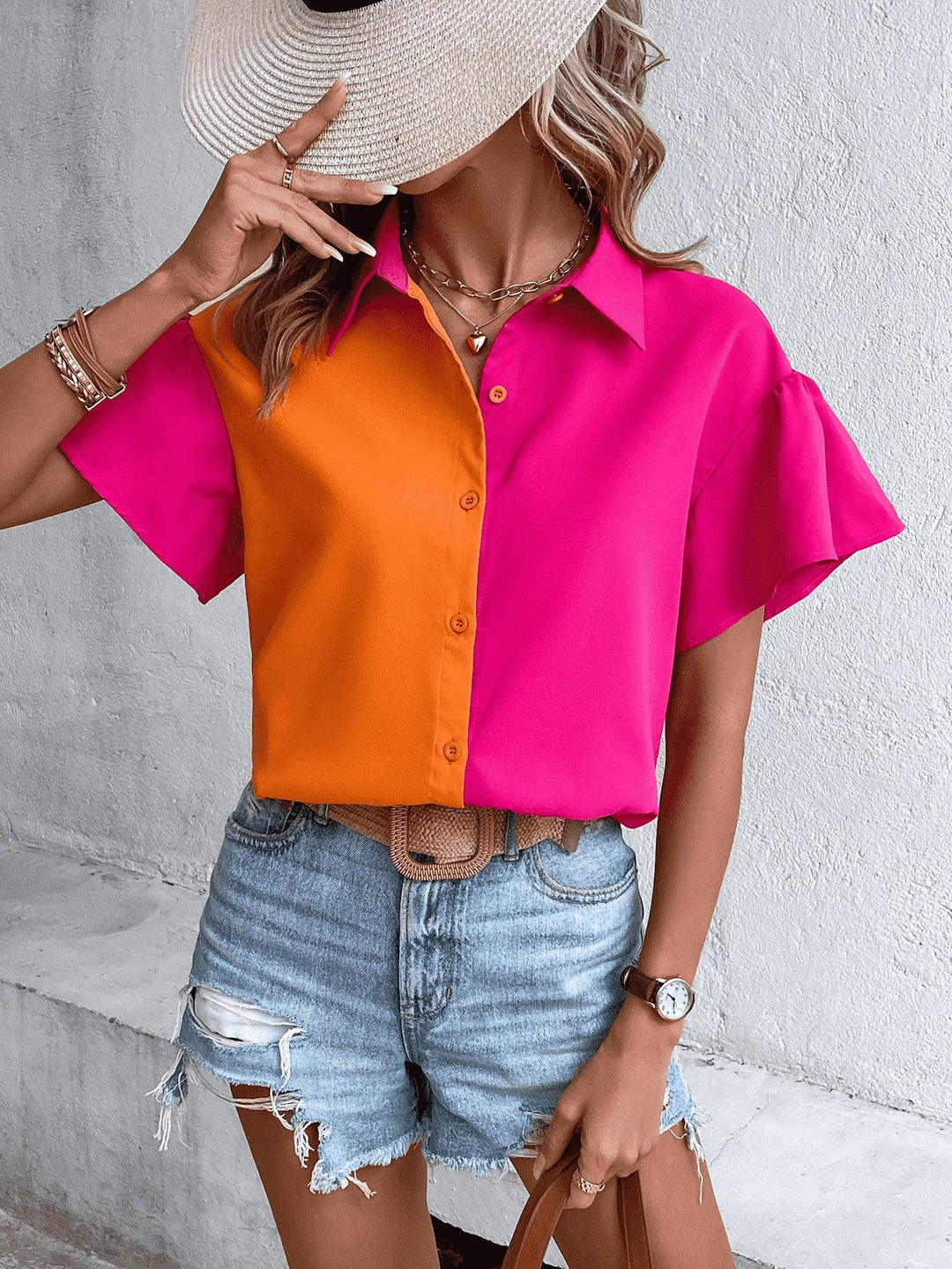 Contrast Short Sleeve Shirt - Reign + SunWomen Top
