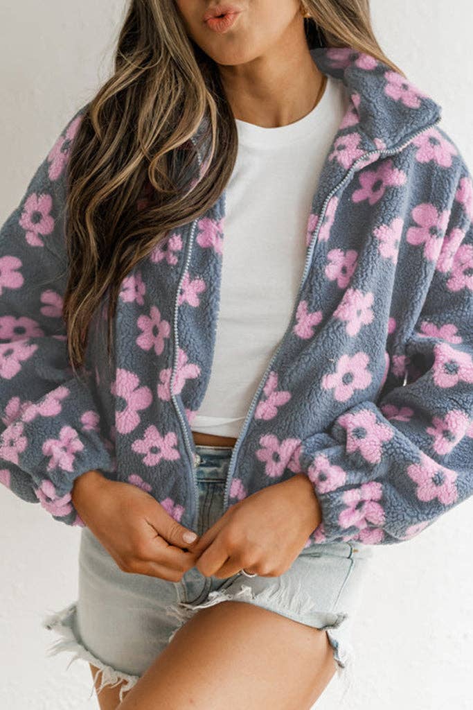Kennedy Floral Zip up Sherpa Pretty Bash